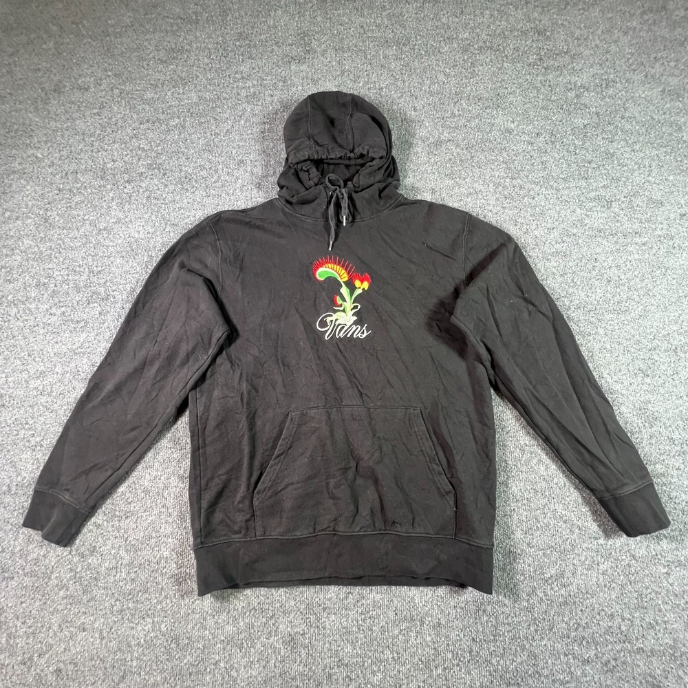 Vans Off The Wall Men Black Hoodie M Venus Flytrap Embroidered Fleece Pullover